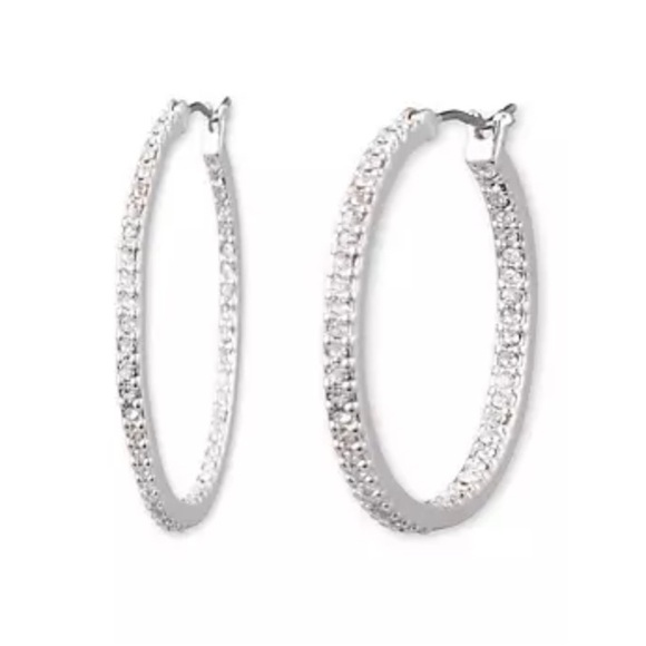 NWT Ralph Lauren Silver Tone Crystal Hoop Earrings - Picture 2 of 6